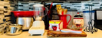 Lot Of Kitchen Essentials Including Mirro Sflour Sifter, Wooden Paddles, Hamilton Beach Blender And More!