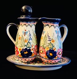 Handmade In Poland Hand Painted Oil & Vinegar Dispensers