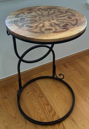 Pier 1, Metal Base Round Carved Wood Top Side Table