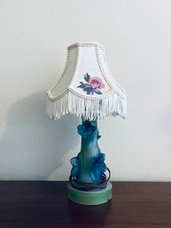 Blue And Green Floral Glass Base Table Lamp