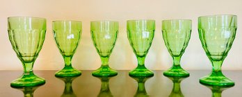 6 Green Uranium Glass Goblets