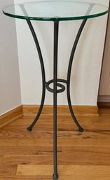 Modern Wrought Iron Frame Round Glass Top Side Table
