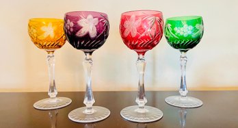 4 Colored Glass Etched Wine Glasses 2 Of 2