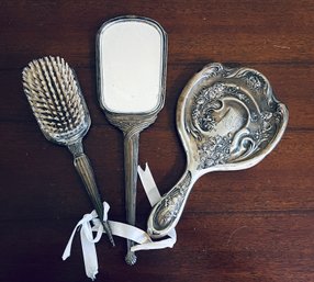 Vintage Vanity Set Including Mirrors And Brush