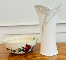 Lenox Winter Greetings Bowl And Lenox Bellina Flared Vase