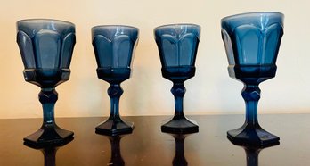 4 Fostoria Virginia Dark Blue Water Goblets