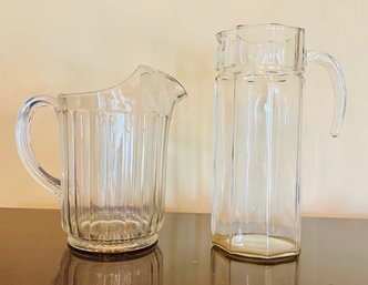 Duo Of Glass Water Pitchers