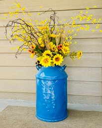 24 Inch Decorative Milk Can With Faux Flowers