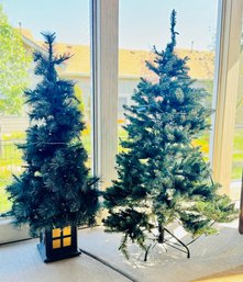 Two Small Faux Pine Trees, One Christmas And One Porch