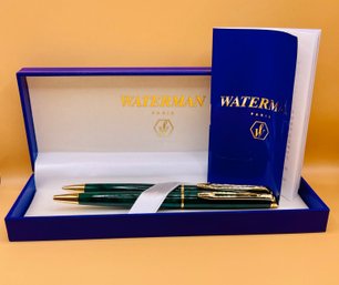 Waterman Hemisphere Set Green Marble & Gold Ballpoint Pen & Pencil