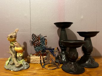 Candle Pedestals And Ceramic Birds
