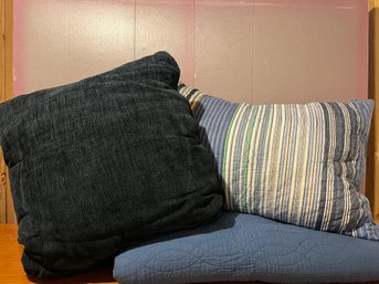 Quilted Blue Twin Coverlet And Throw Pillows
