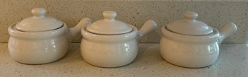 White Ceramic Soup Bowls With Handles & Lids
