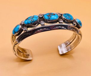 E. Francis Sterling Silver And Turquoise Cuff- 59.9 Grams TW