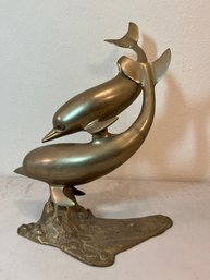 MCM Twin Dolphin Brass Sculpture