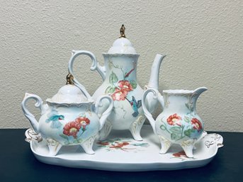 Hand Painted Humming Bird Tea Set By Arlene Rothenberger 2002