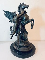 Perseus & Pegasus With Medusa’s Head Statue, European Bronze, Signed A. Moreau