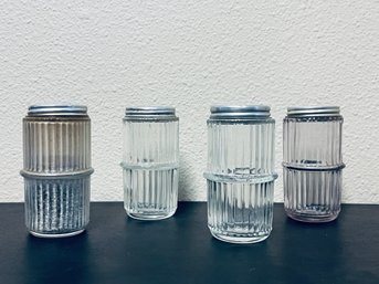 Set Of Four Vintage Hoosier Ribbed Glass Shakers