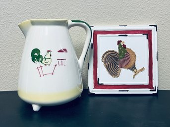 Vintage Brock California Farmhouse Pitcher And Rooster Wall Art