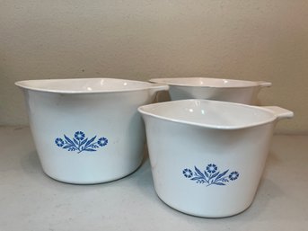 Three Corning Ware Cornflower Bowls