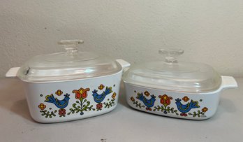 Vintage Corning Ware Casserole Dishes In Country Festival Blue Bird Friendship