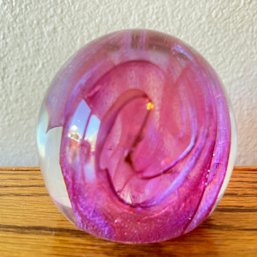 Pink Glass Paperweight - Signed