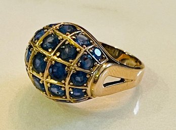 14K Yellow Gold Saphire Bombe Ring Size 5