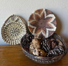 Trio Of Woven Baskets - One From Botswana