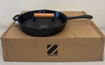 Zakarian 11in Non-stick Cast Iron Grill Pan With Grill Press - NIB