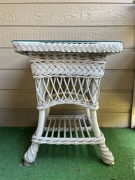 White Wicker Outdoor Side Table