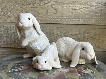Set Of Three Adorable Bunny Garden Statues