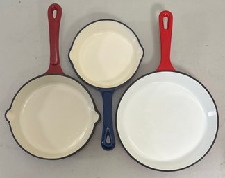 Trio Of Small Enameled Cast Iron Skillets