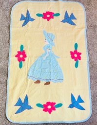 Vintage Quilt With Flowers And Lady