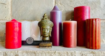 Lot Of Candles Including A Budha Head Candle