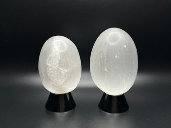 Pair Of White Selenite Eggs