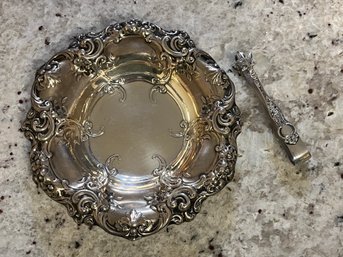 Sterling Silver Small Tray And Tongs