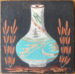 'Water Jar' Sand Painting On Board Signed R. Price