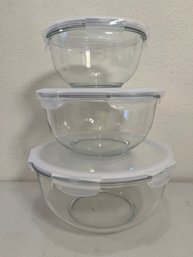 3 LocknLock Glass Bowls With Lids