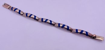 Mexico Sterling Silver And Lapis Inlaid Bracelet