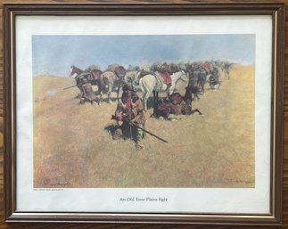 Framed Frederic Remington Poster 'An Old Time Plains Fight'