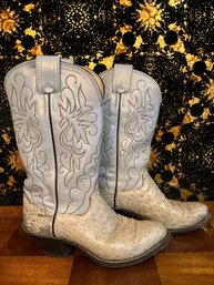 Powder Blue & Cream Ostrich Cowboy Boots - Olathe Boot Co.