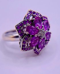 18K White Gold Pink Sapphire Flower Ring  Size 5.75