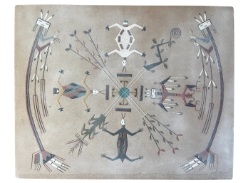 Large Sand Painting 'Water Creature' With Inscription