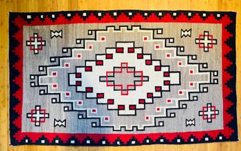 Vintage Navajo Southwestern Rug With Diamond And Crosses Red, Grey & Black Colors