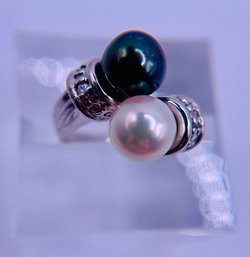 14K White Gold Ring With Pearls Sz7