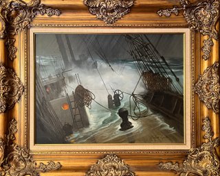 Original Roberto Lupetti Oil On Canvas Painting Of A Shipwreck