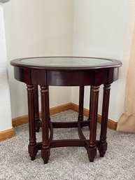 Wooden Oval Side Table With Glass Top 1 Of 2