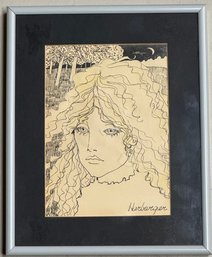 Framed Nighttime  Woman Drawing By Harburger