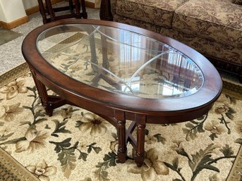 Oval Wooden Coffee Table With Glass Top