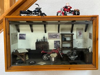 Motorcycle Wall Hanging Shadow Box With Small Motorcycle Figurines
